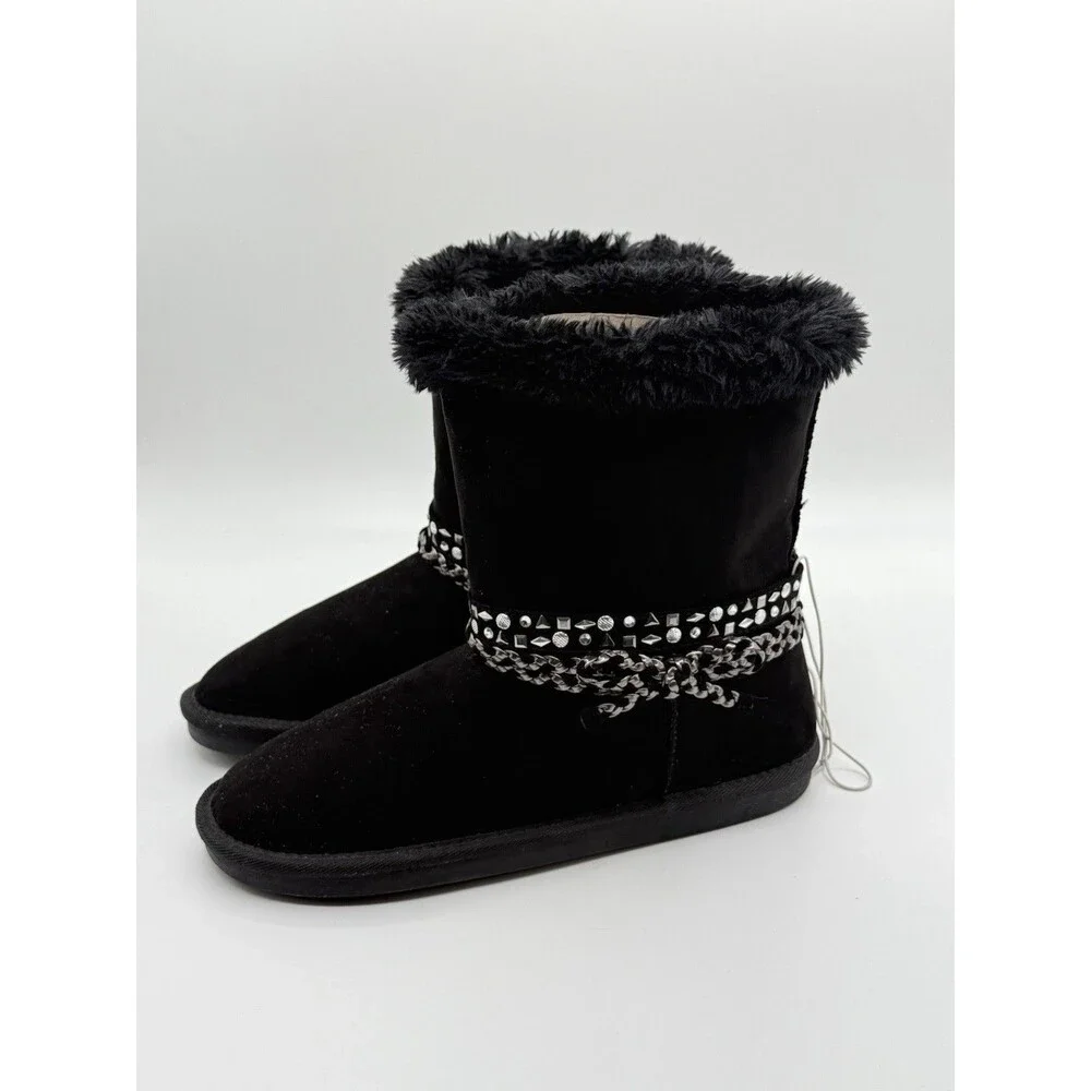 Justice‎ Girls “Ugg” Tassels Fur Lined Boots Y2K Old Stock  Black 7 NWT